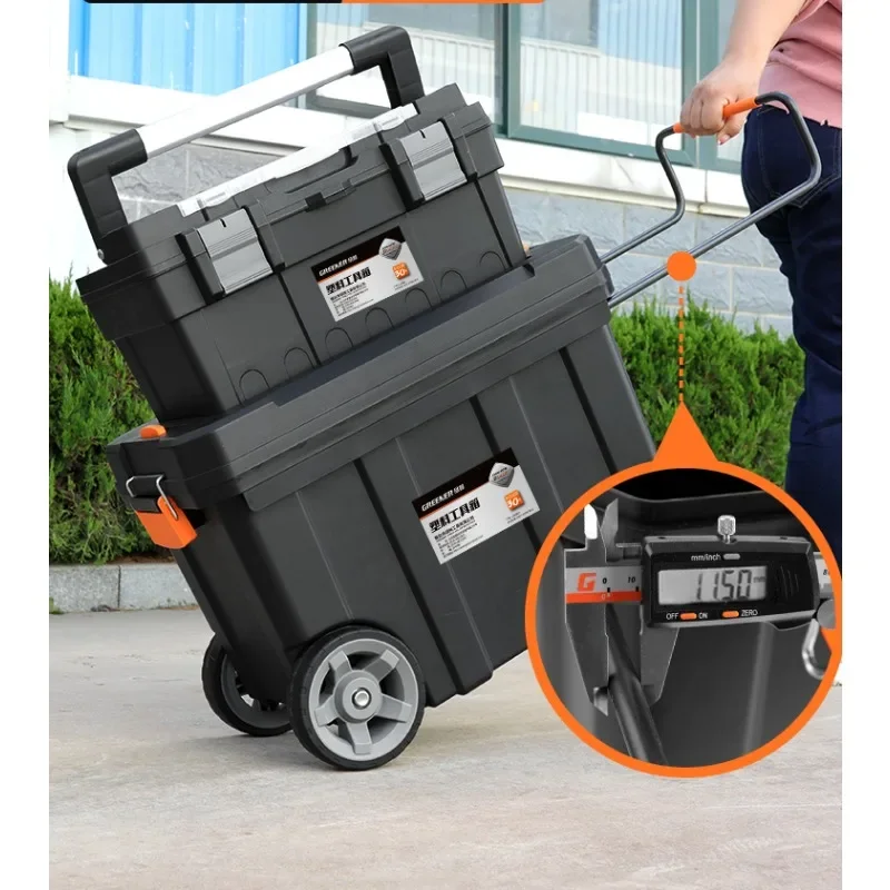 Multi functional trolley tool box for storing large wheeled mobile handcarts