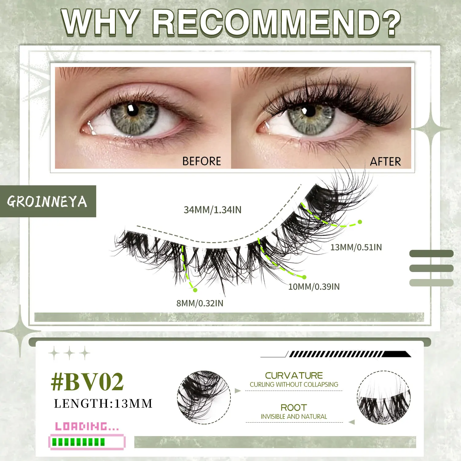 Lasvirey Fluffy Lashes Natural Cat Eye Lashes Fluffy Curl Natural Long Clear Stem Lashes 3D Faux Mink Lashes Extension Makeup