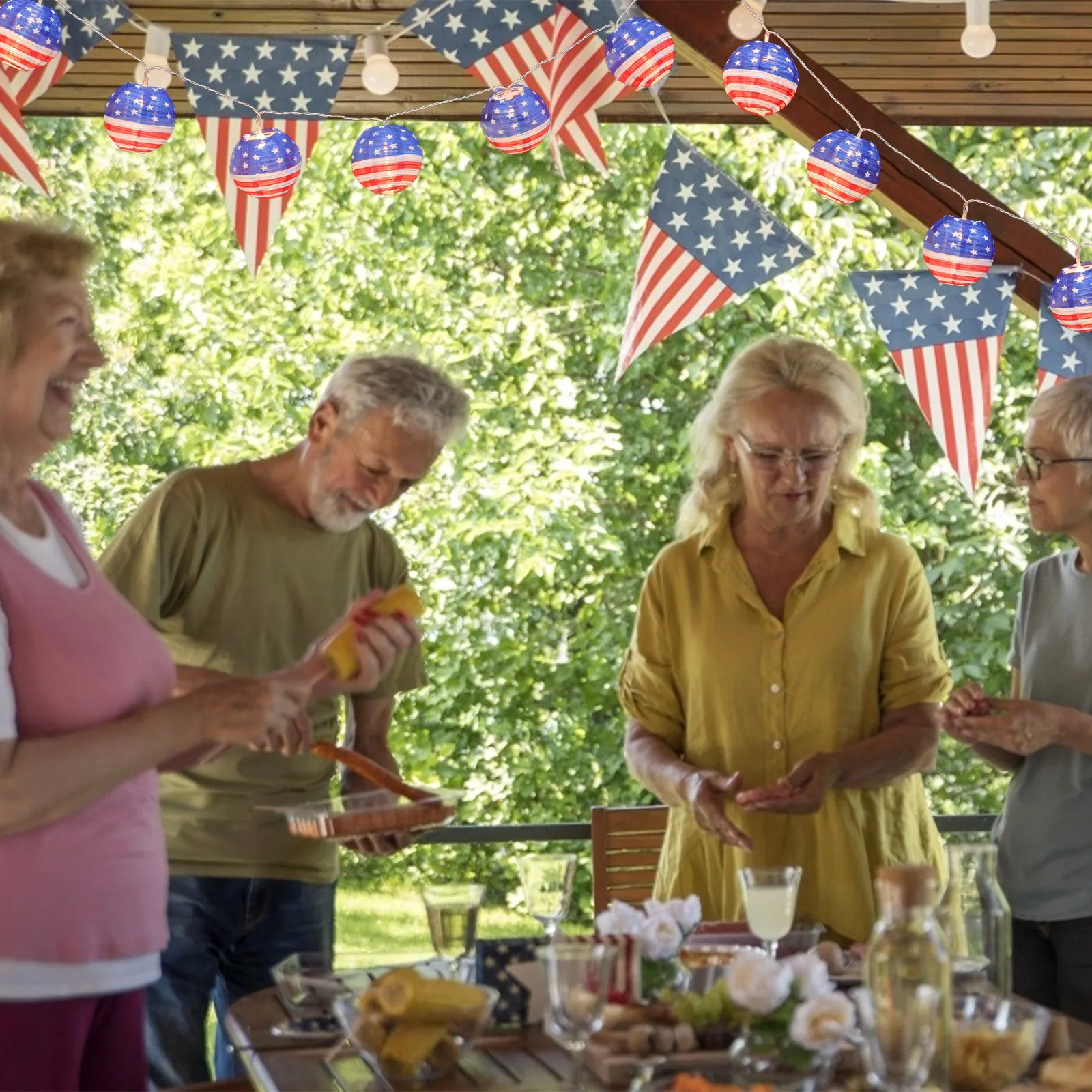 1 قطعة سلسلة مصباح ليد العلم الدافئة الأبيض بالطاقة أضواء النحاس للحزب الديكور في الهواء الطلق الولايات المتحدة العلم سلسلة مصباح الإبداعية