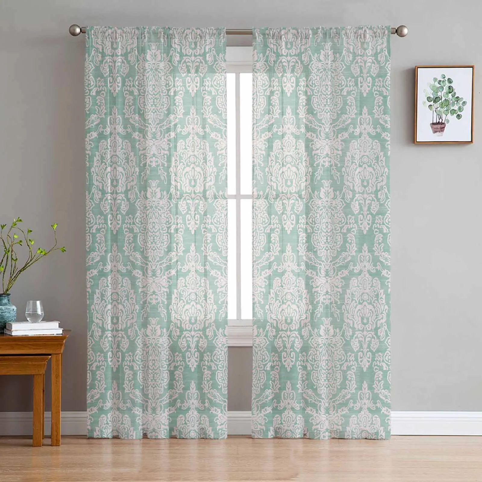 

Ethnic Style Retro Floral Middle Eastern Style Tulle Curtains for Living Room Bedroom Sheer Voile Drapes Modern Printed Curtains