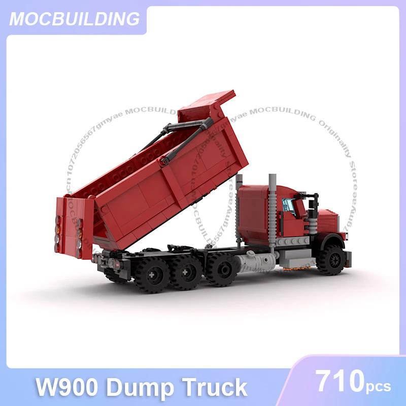 Camión volquete W900, modelo MOC, bloques de construcción, colección de ladrillos, exhibición, transporte, ciudad, juguetes de construcción, regalos, 710 Uds.