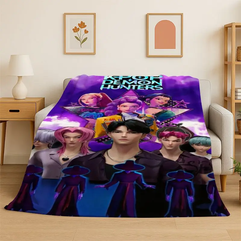New KPop D-Demon H-Hunters Cartoon Flannel Throw Blanket,Warm Cozy Blanket for Bed,Sofa,Couch,Bedroom,Living Room,Office,Camping