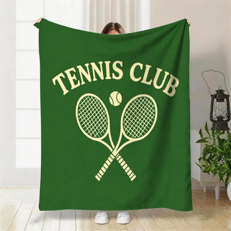 Decorative Green Tennis Club Blanket Throw Sports Inspired Couch Decor Gift Cozy Knit Blanket for Living Room Home Accent