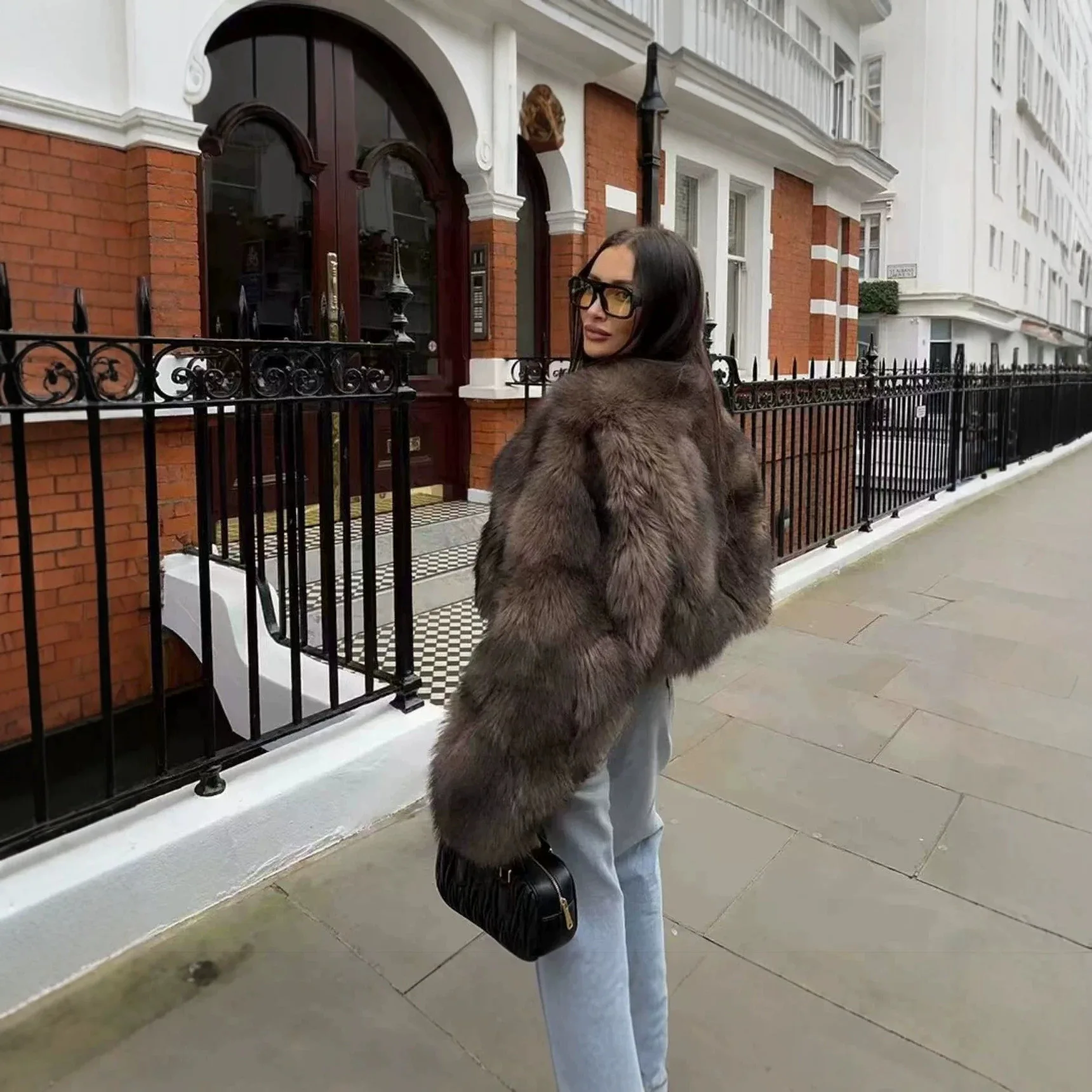 Women Faux Fur Coats Solid Fur Jackets Cotton Linen Round Neck Long Sleeves Open Stitch Loose Casual Office 2026 Autumn Winter 5