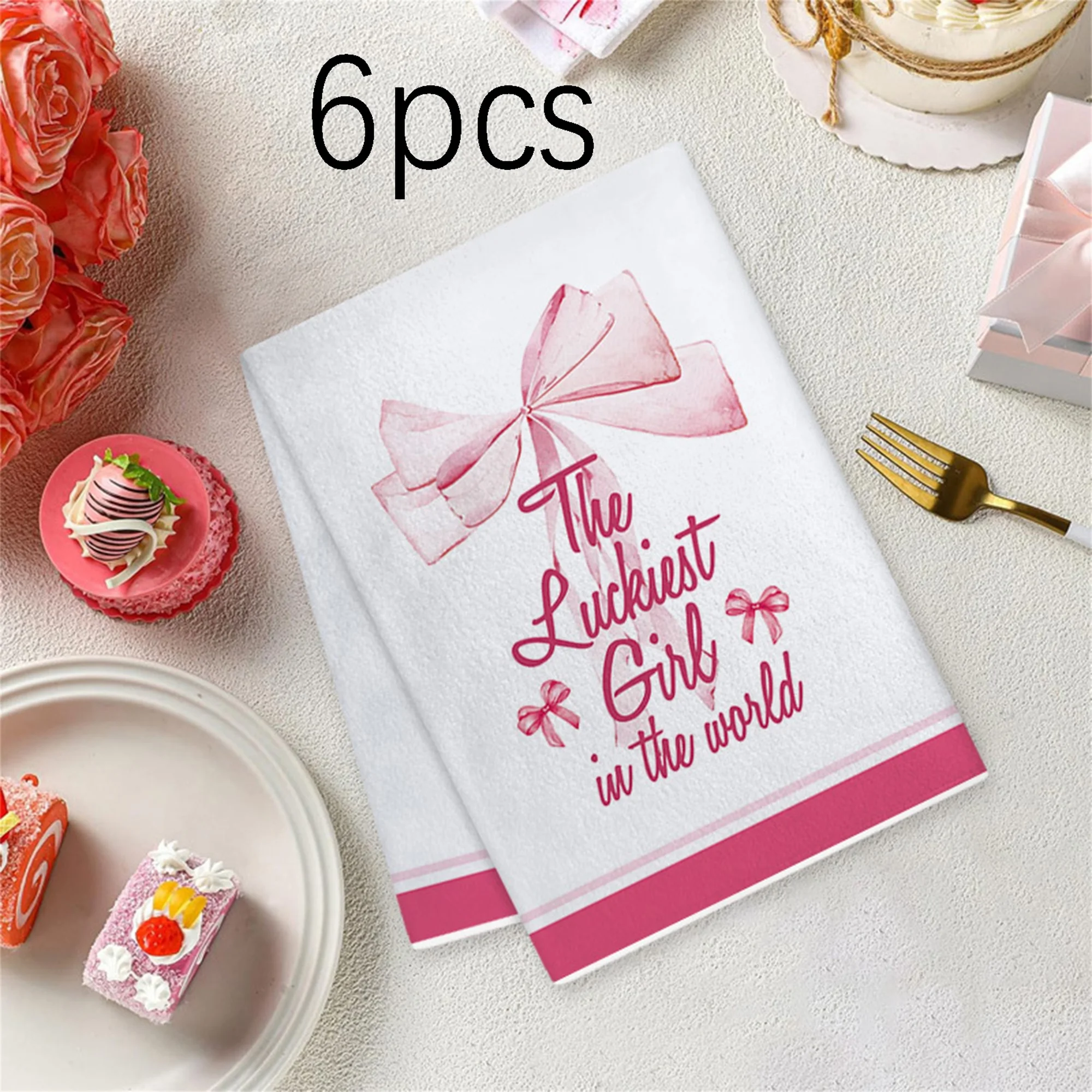 

Romantic Heart Print Soft Cotton Hand Towel Valentine’s Day Bathroom Towel with Cherry Bow Design Highly Absorbent Towel