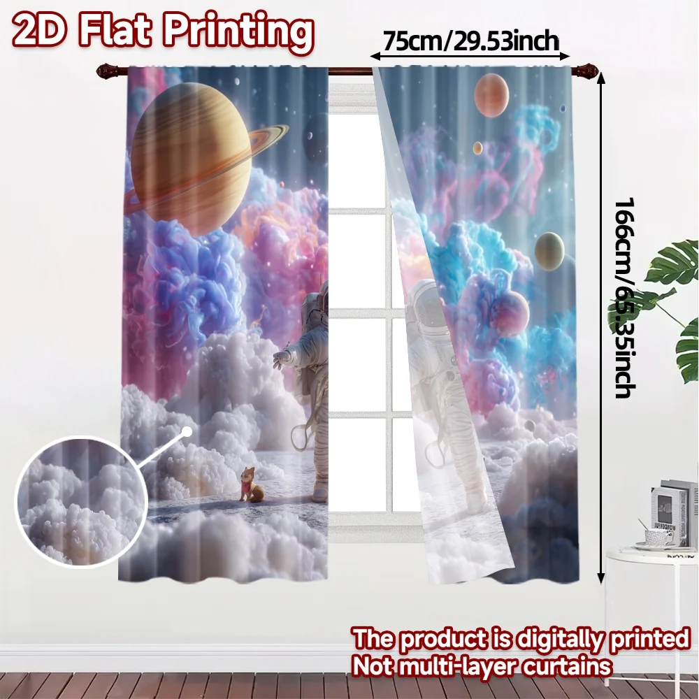 2pcs, 2D FLAT PRINTING Curtains (Without Rod) Cosmic Explorer Fashionable Popular Curtains Semi-Sheer Curtains Decorations