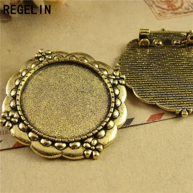 REGELIN antyczny brąz broszka podstawa wisiorek ustawienie 5 sztuk/partia rozmiar wewnętrzny 25mm Fit Cabochon taca DIY biżuteria akcesoria