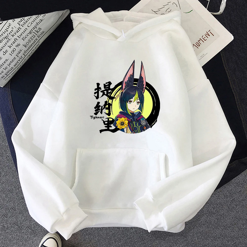 Genshin impacto tighnari hoodie feminino kawaii dos desenhos animados gráficos hoodies unissex streetwear harajuku velo moletom com capuz bluzy