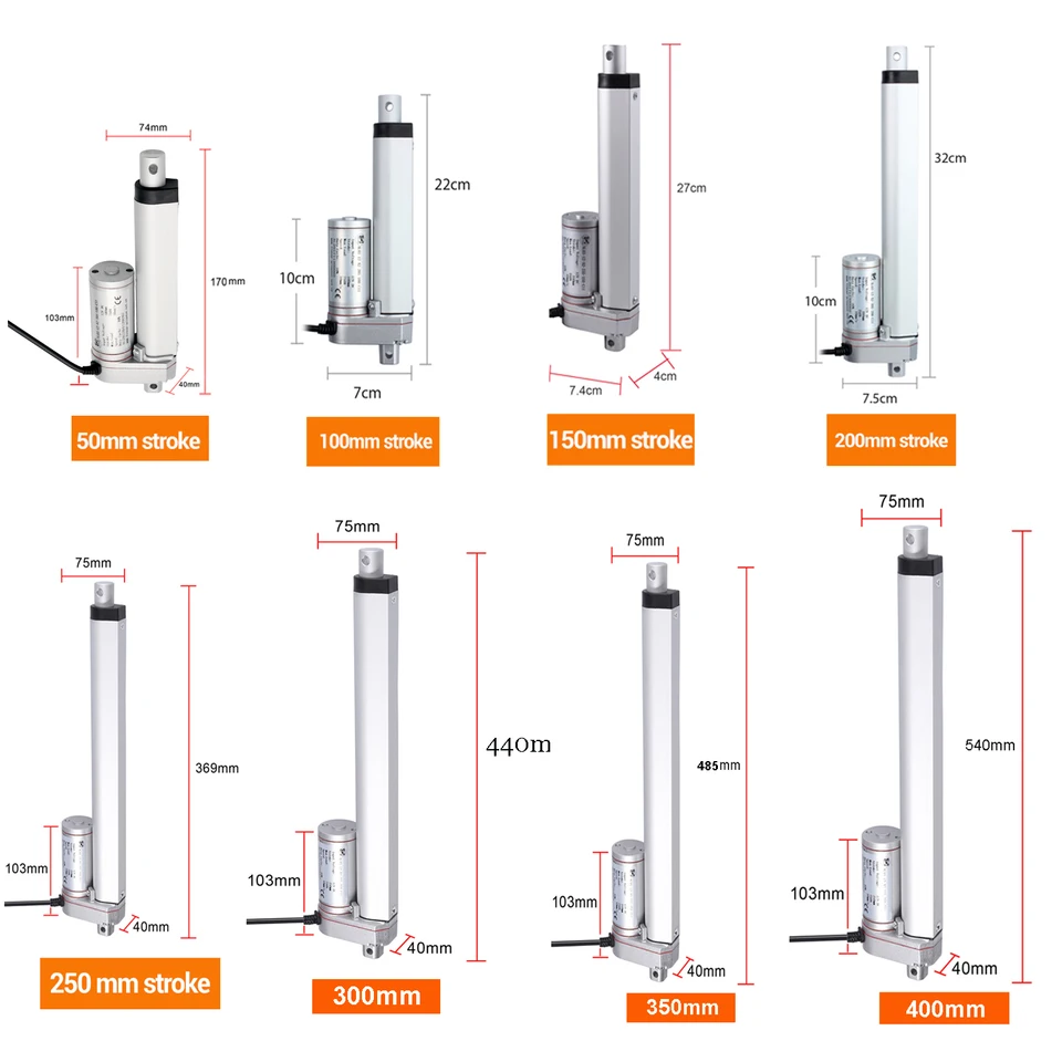 1000n dc-リニアアクチュエーター12V,100mm,100mm,150mm,200mm,250mm