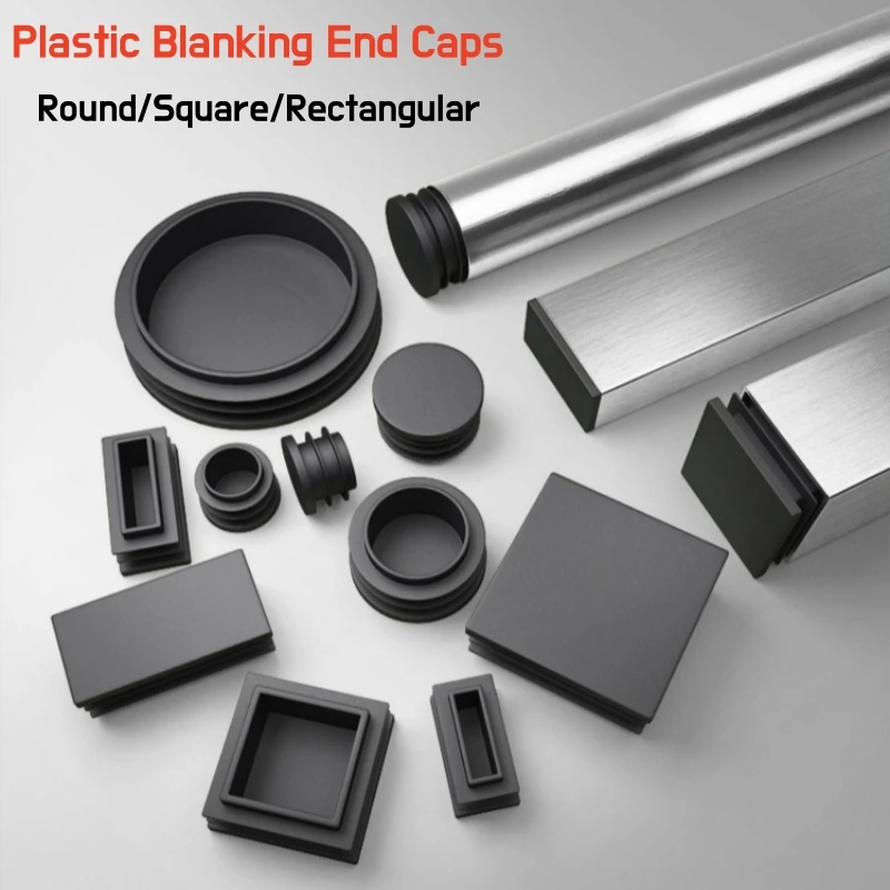 Black Square/Round/Rectangular Plastic Black Blanking End Cap Tube Pipe Insert Plug Bung Furniture Accessories 15-120mm