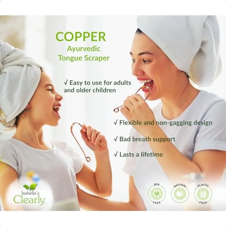 منظف اللسان المعدني الأيورفيدا 100 من النحاس النقي من إيزابيلا، خالٍ من مادة BPA للبالغين والعناية الطبيعية بالفم #4