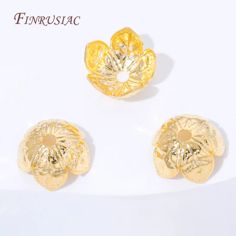 10/20/30 Stück 18K vergoldete Messing-Blumenperlenkappen für Schmuck, Perlenenden für DIY-Armband, Halskette, Schmuckperlen-Teile