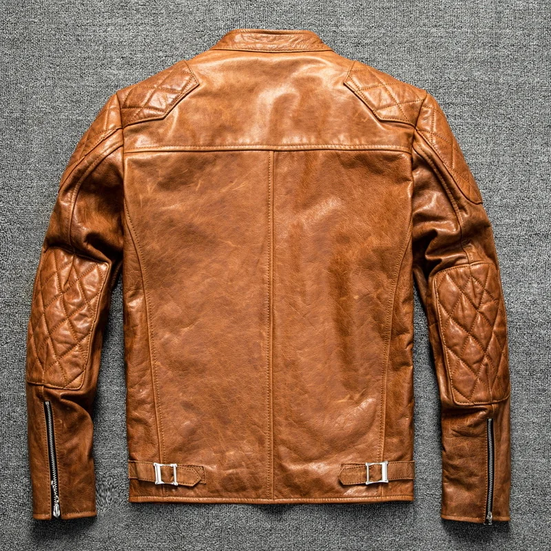 Jacket Orange Spring Men's Biker Style Plus Size 5XL Natural Cowhide Autumn Slim Fit Motorcycle Genuine Leather Coats