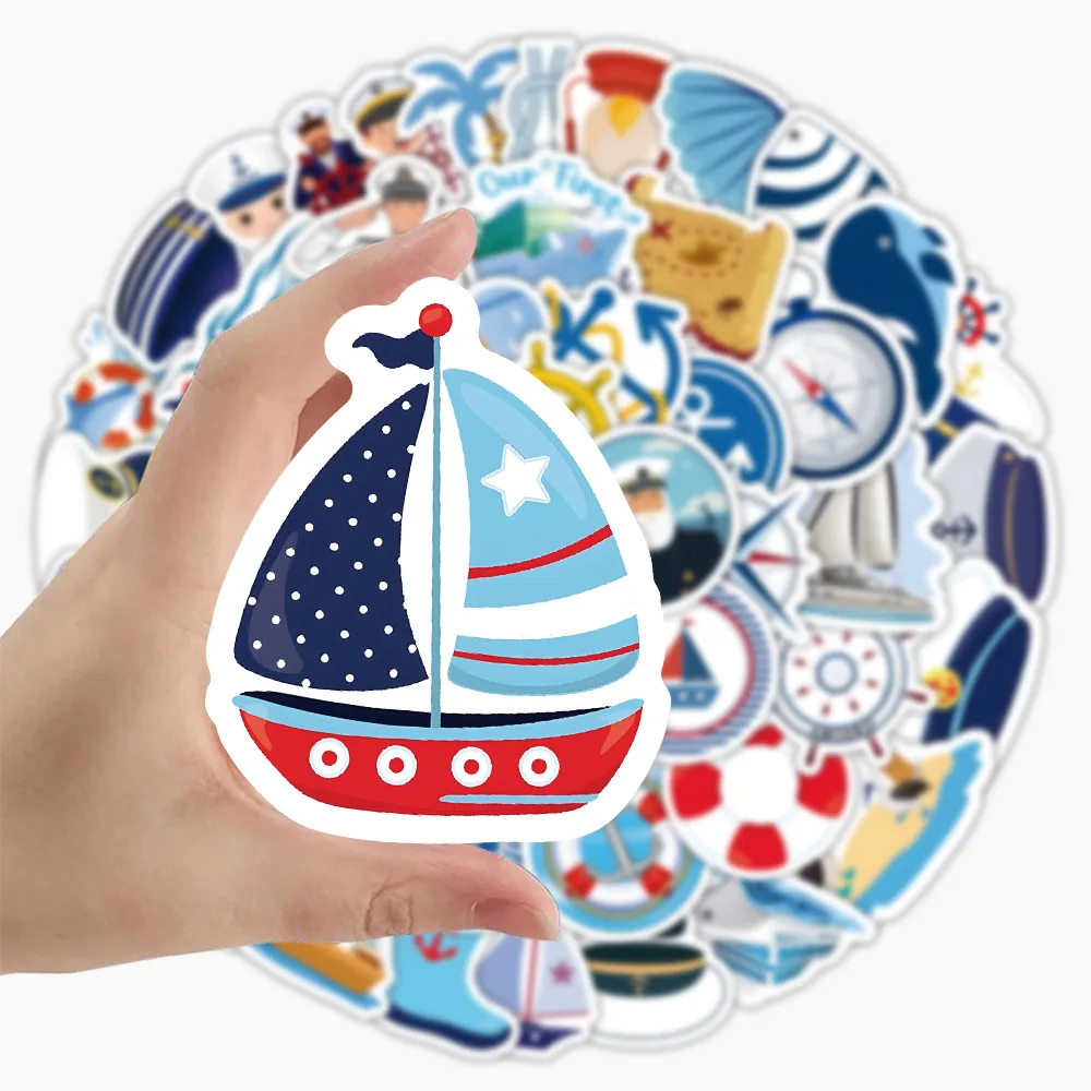 10/30/50/100PCS Sailing Cartoon Stickers Blue Sea Decals DIY Laptop Phone Car Bike Skateboard Sticker Captain Graffiti Kids Toy