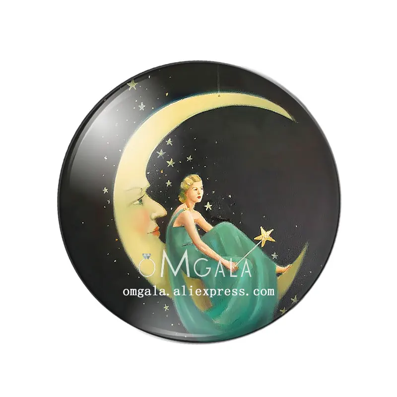 Fashion artistic girls with moon art painting 10mm/12mm/18mm/20mm/25mm Round photo glass cabochon demo flat back Making findings