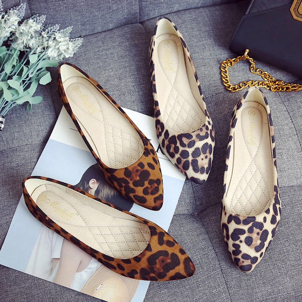 

Flat Heel Pointed Shoes Brown Leopard for Women Dropshipping Comfortable Walking Ladies Flats Dressy