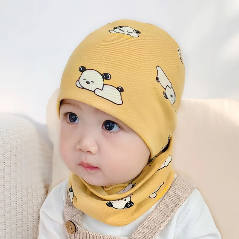 Baby Hat Scarf Set Made of Pure Cotton Double Layered Baby Cap for Autumn and Winter Child Scarf Cute Animal Patterns Beanies