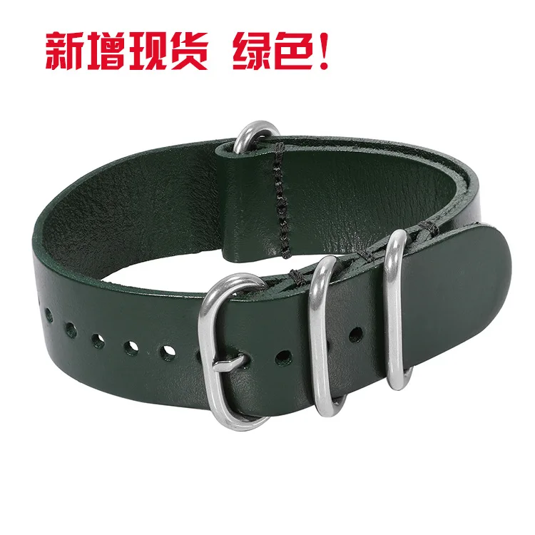 Top Layer Cowhide Watch Strap with Circular Buckle, Passed Through Leather Watch Band, Oily Retro Style