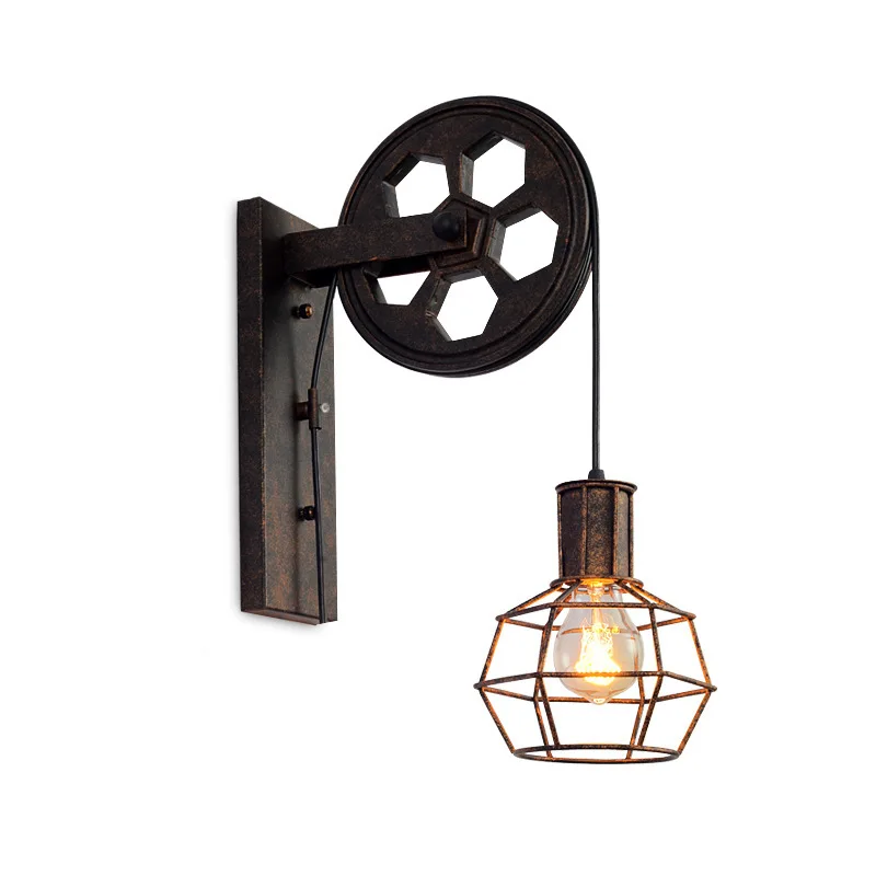 

Vintage Industrial Wall Lamp Pulley Pendant Lanterns Cage Retro Sconce Light Fixtures for Kitchen Bedroom Bra Corridor Aisle