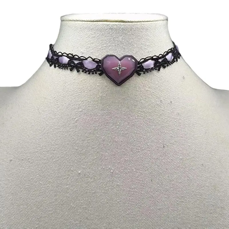 31BB Inspired Adjustable Ribbon Lace Collar Necklace With  Heart Charm