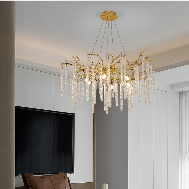 High End Luxury Crystal Ice Pendant Chandeliers Nano Electroplating Technology Suspension Lamp LED Living Dining Room Lighting