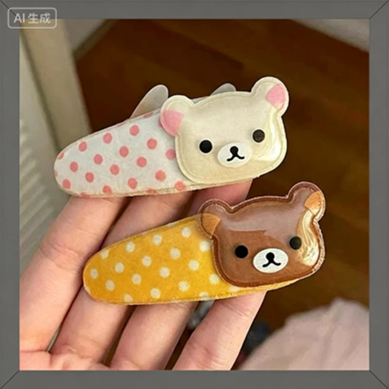 BB Kawaii Rilakkuma Bangs Side Clip Cartoon Cute Wave Point Hair Clip Lazy Bear Angel Winged Versatile Hairpin Birthday Gifts
