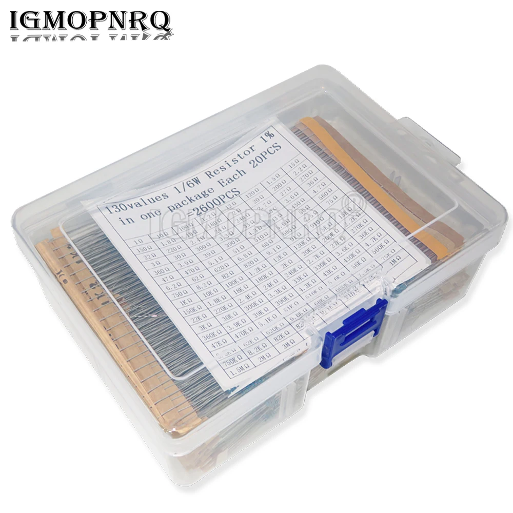 2600Pcs 130Values 1/6W＝1/8W 0.125W 1% Metal Film Resistors Assorted Pack Kit Set Lot Resistors Assortment Kits Fixed Capacitors