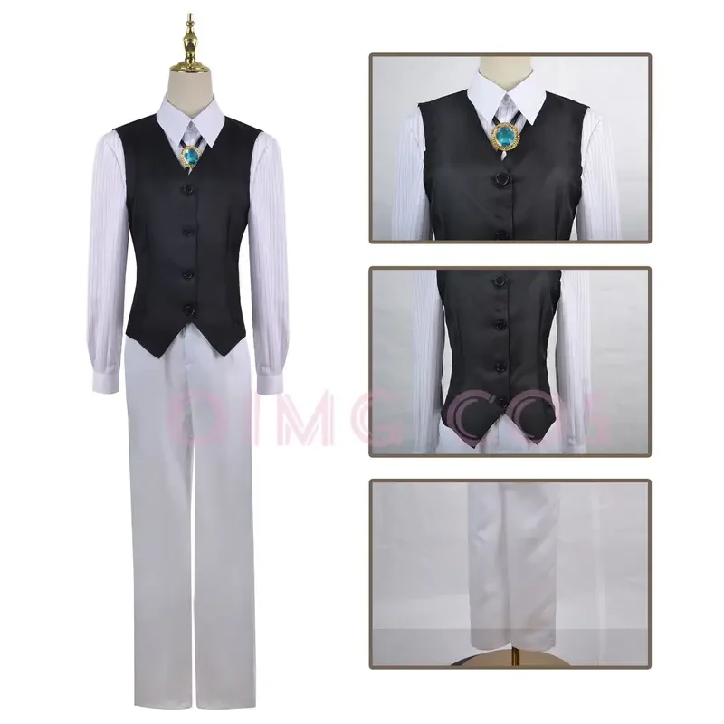 Dazai Osamu disfraz de Bungo Stray Dogs para hombre y mujer, gabardina caqui, trajes de uniforme negro, accesorios de peluca Unisex