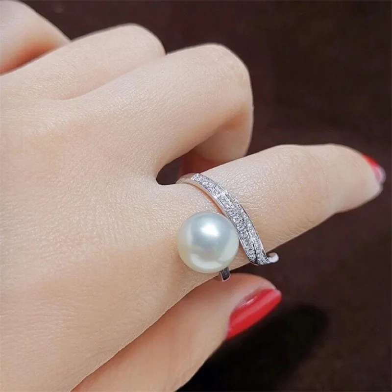 new  AAAA ++++ 6-7MM 7-8MM 8-9MM  9-10MM  ROUND AKOYA WHITE Pearl 18K Gold Plated Open Ring