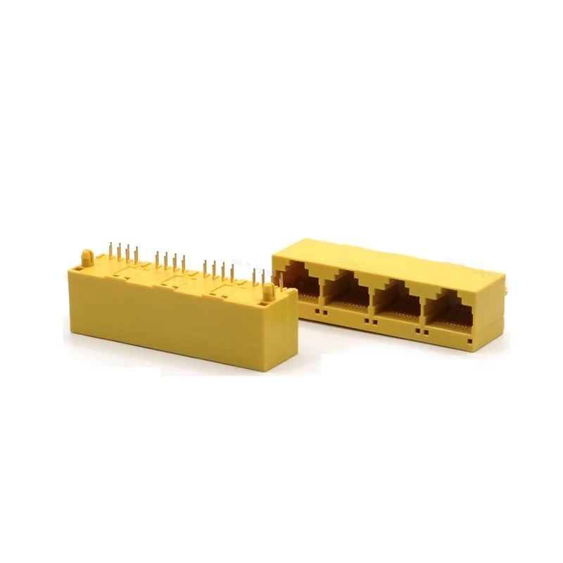 

Сетевая розетка RJ45-8P8C 52, вертикальный 4-портовый желтый сетевой порт, гнездовое сиденье RJ45, цельнопластиковый разъем