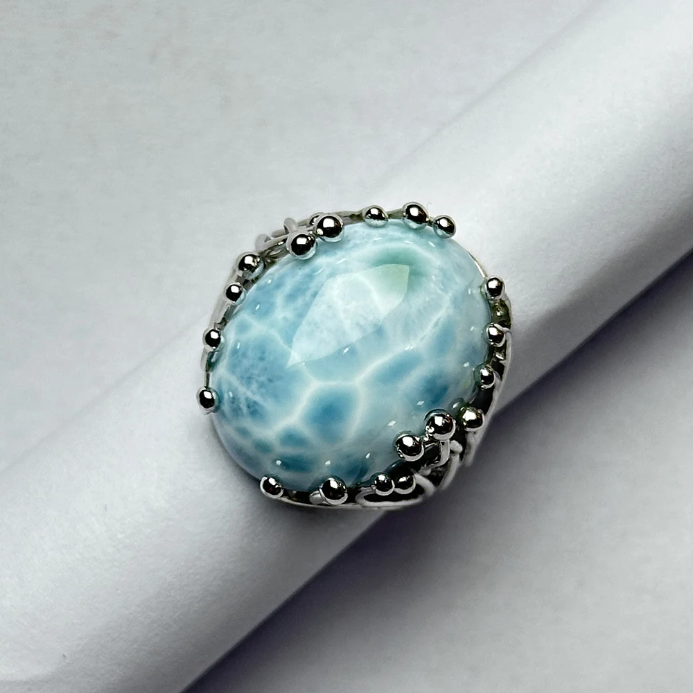 Natural Larimar 925 silver rings for women blue Larimar gemstone man big rings fine jewelry Opening ring design gem oval 15X20mm