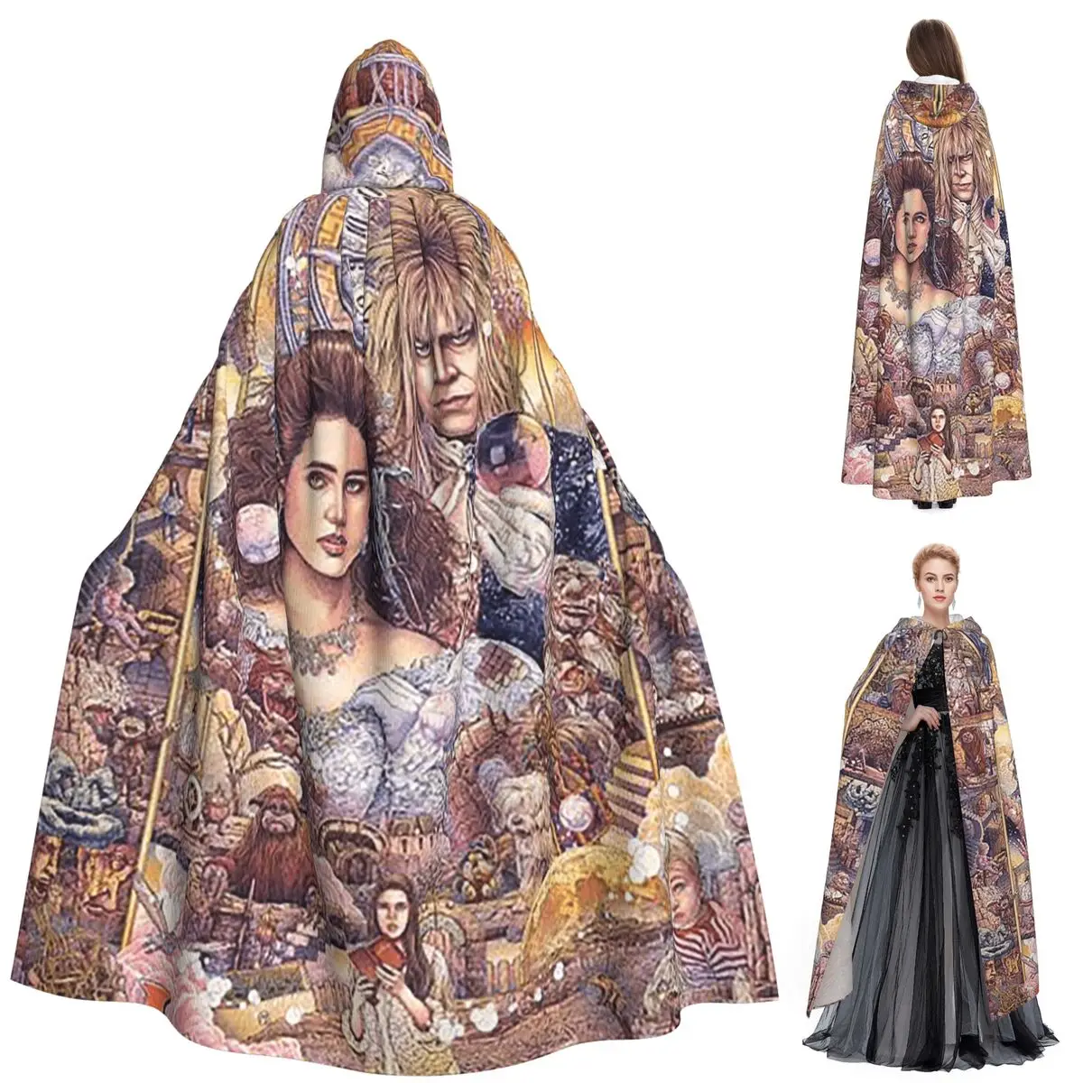 العودة إلى متاهة فيلم طويل مقنع عباءة ساحرة القرون الوسطى زي تأثيري كيب هالوين معطف الكبار للجنسين