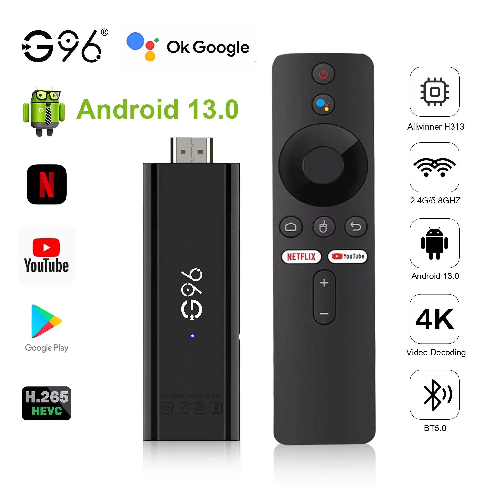 Mortal ATV Q6 TV Stick Android10 AllwinnerH313 Support 4K Video Google voice control Netflix Chromecast Dual WiFi Smart TV Stick