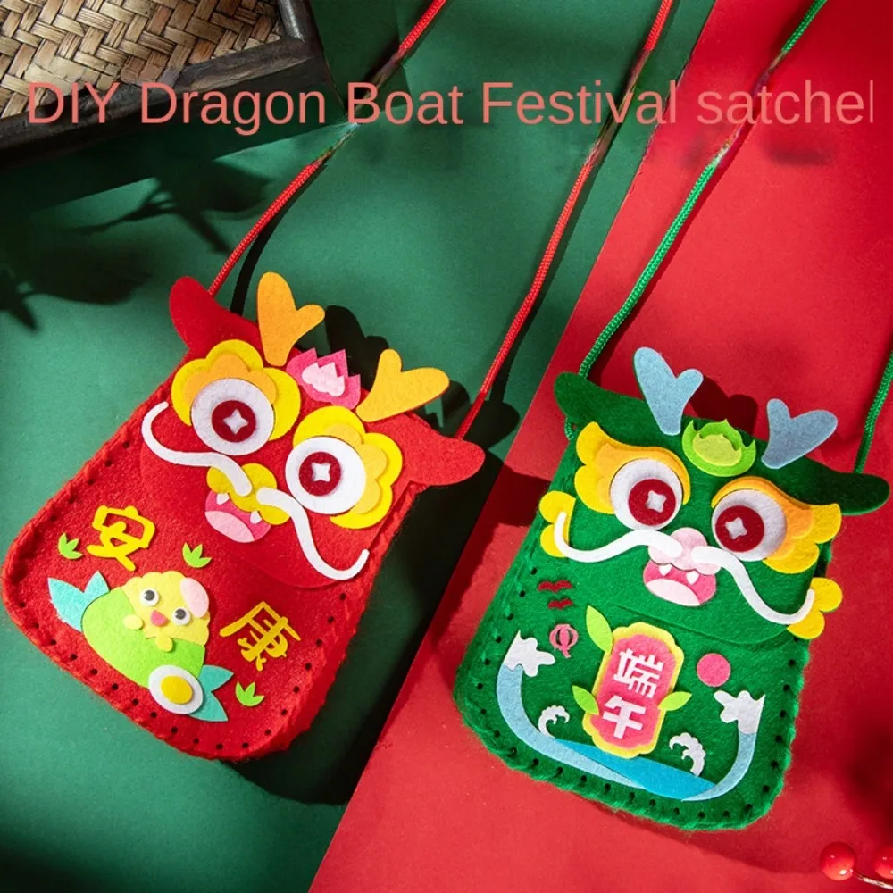 

Dragon Pattern Non-woven Fabric Hnadbag Chinese Zodiac with Hanging Rope Dragon Boat Festival Crafts Antique Style