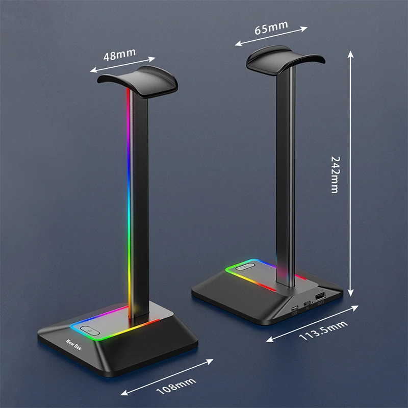 RGB Lights Headphone Stand With Type-C USB Ports Headphone Holder For All Headsets Gamers Gaming PC Earphone Accessories Desk