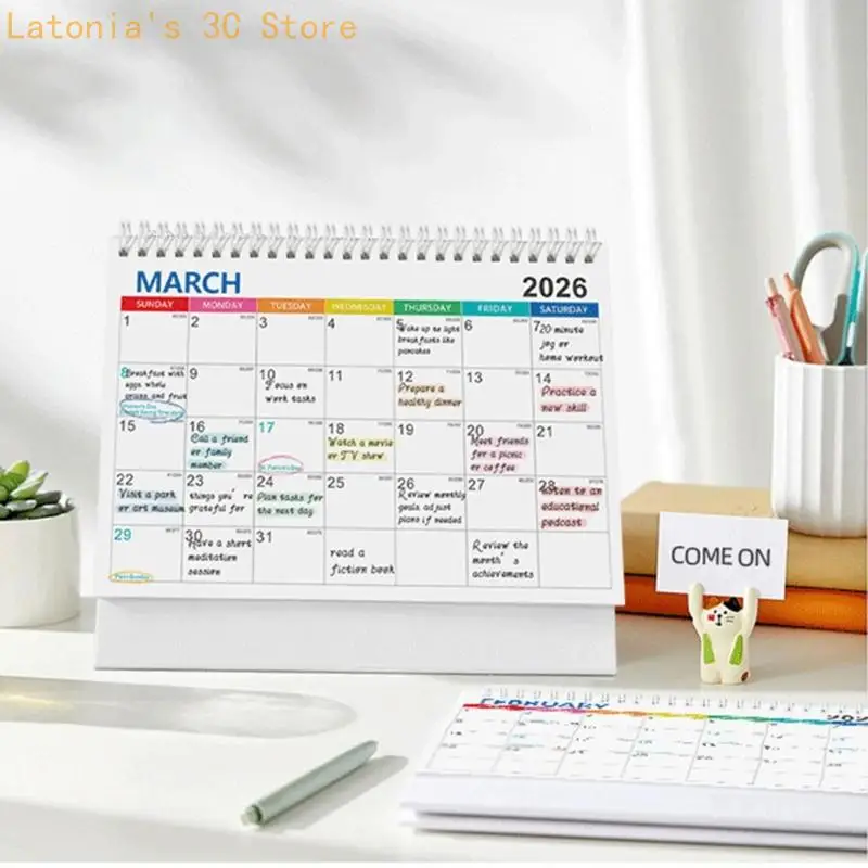 2026 Tabletop Monthly Calendar Twin-Coil Binding Academic Calender Planner 12 Month From Jan to Dec for Office Home X3UB
