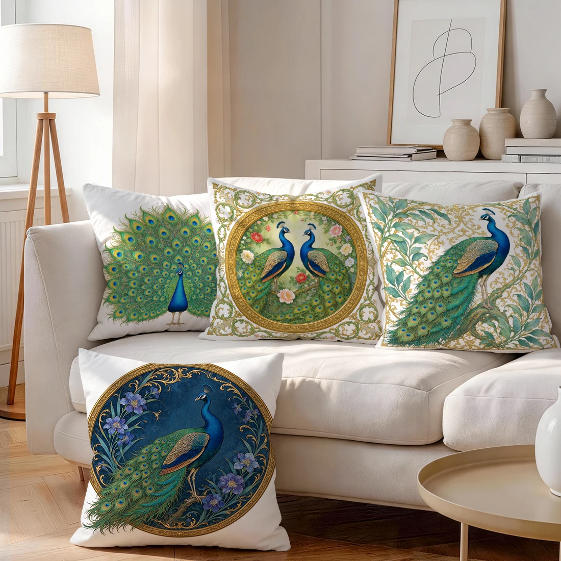 1/4pcs Muxia New Art Gilded Peacock Cushions Pillowcase Polyester Cushion Cover Throw Pillow Pillowcover Home Car Sofa Decor