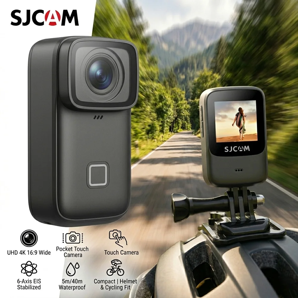 Cámara de Acción SJCAM C200Pro 4K 30fps, Estabilización EIS de 6 Ejes, Pantalla Táctil Impermeable, Fotos de 20MP, Time Lapse, Cámara para Ciclismo con Movimiento Lento