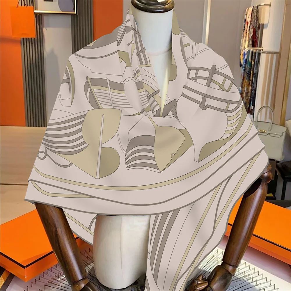 POBING Seiden-Kaschmir-Schal für Damen, manuell gerollte quadratische Schals, große Bandana, luxuriöser Hijab, weibliche Foulards, Poncho, 135 cm – Detail 4