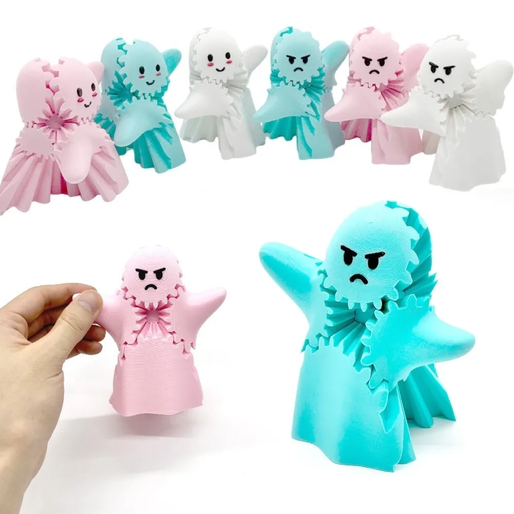 

Collectible Figurines 3D Printed Ghost Gear Cube Plastics Ornament Cute Ghost Gear Collectible Item Sensory Toy