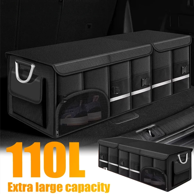 Large Capacity Car Trunk Organizer 52L/72L/92L/110L Foldable Car Storage Box Waterproof Storage Bag for Fishing Camping