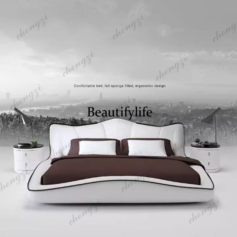A73 Storage Space Bed Set 200×180cm Leather White Cabinets Double Beds Loft King Size Adults Camas De Dormitorio Furnitur - view 2