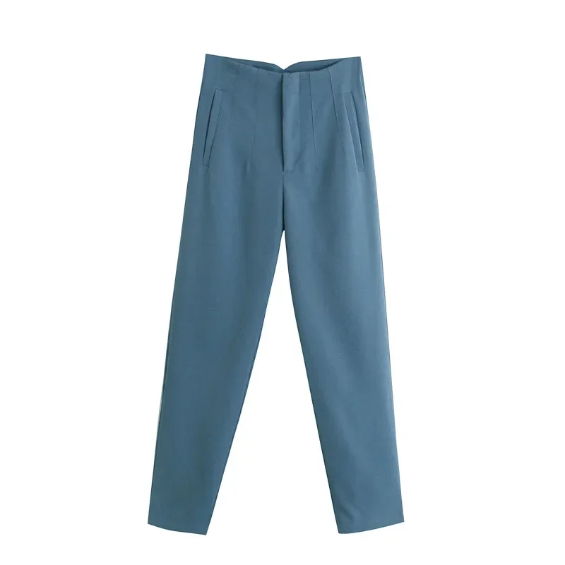 Lente Nieuwe Vrouwen Werk Kantoor Dame Rechte Broek Hoge Taille Rits Broek Vintage Volledige Lengte Vrouwelijke Chic Lady