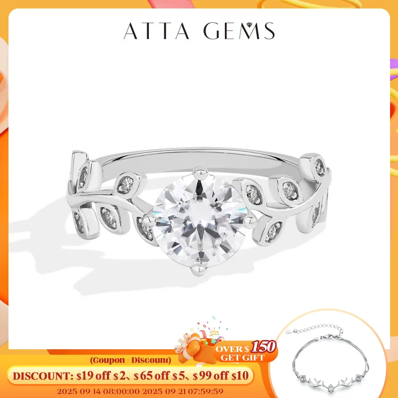 

ATTAGEMS 1.5CT S925 Sterling Silver Moissanite Rings for Women Solitaire Leaf-shaped Design Wedding Engagement Band Fine Jewelry