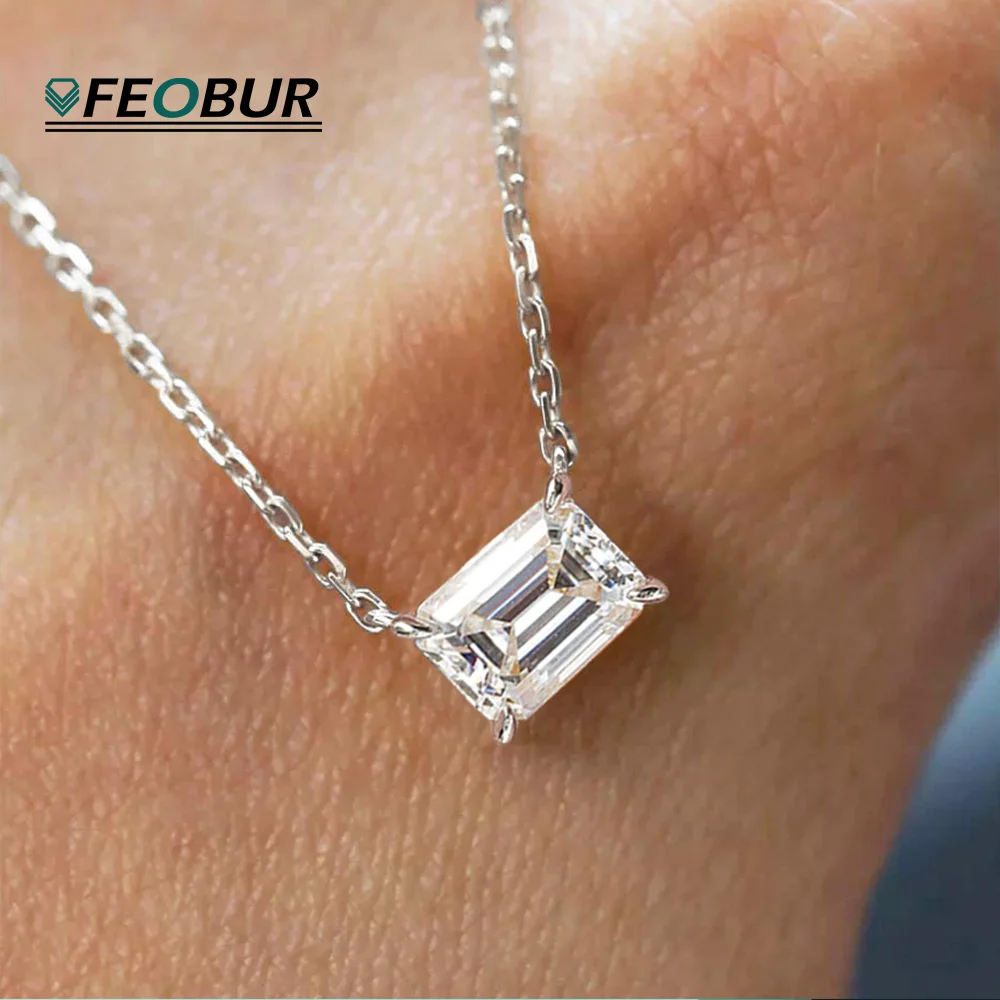 

Feobur 1/2CT изумрудной огранки муассанит-пасьянс ожерелье для женщин стерлингового серебра 925 пробы лабораторный бриллиантовый кулон свадебные украшения подарок