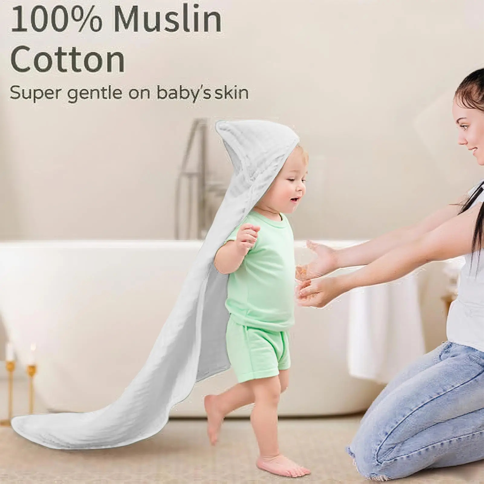 Hooded Baby Towels 35 X 35 Inch Cotton Baby Towels Quick-Drying Bathrobe For Bath Time Shower Beach Trip Daycare Home Nursery