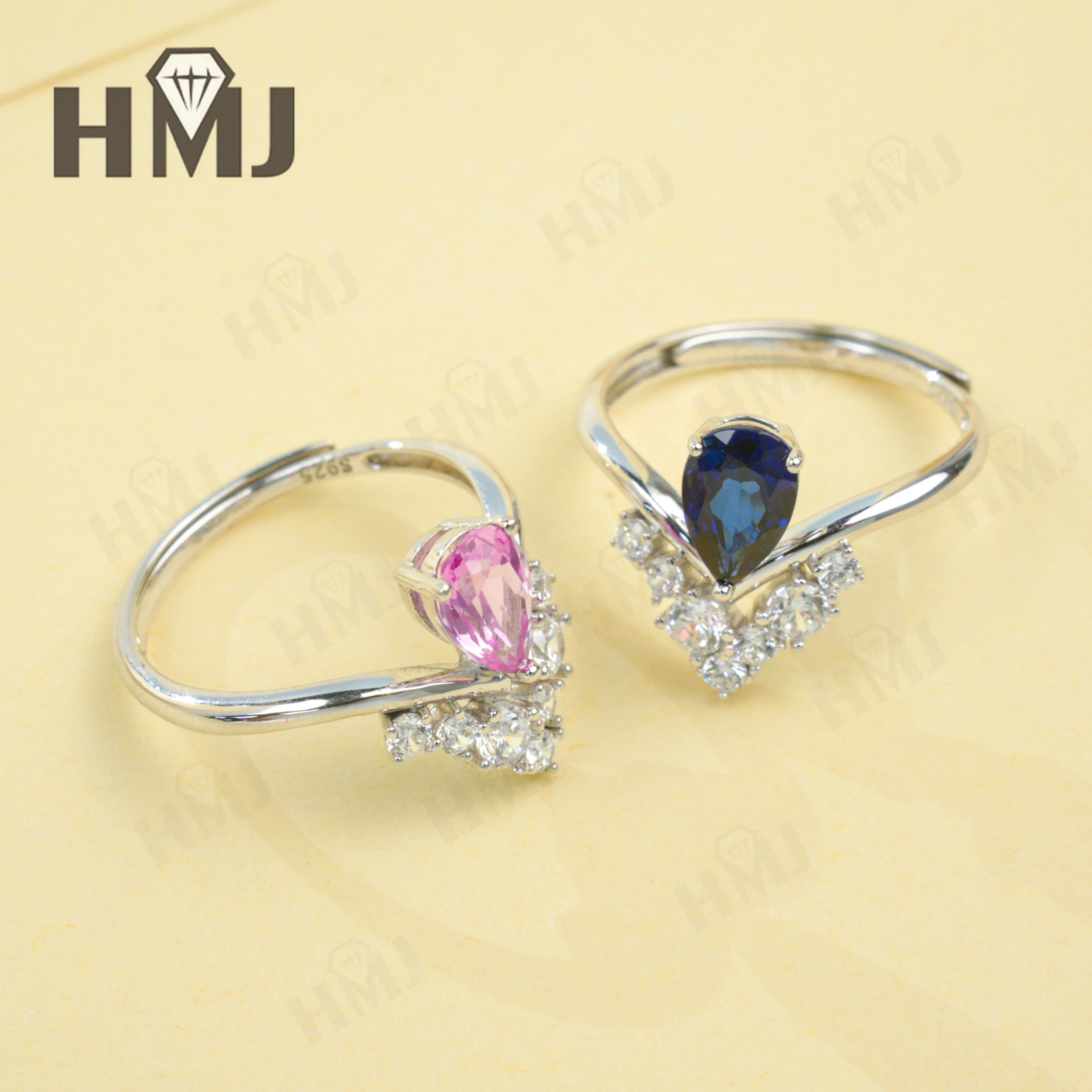 

Crown Ring 5X8mm Pear Lab Grown Ruby Sapphire Zambian Padparadscha 925 Silver Ring for Women Man Engagement Christmas Party Gift