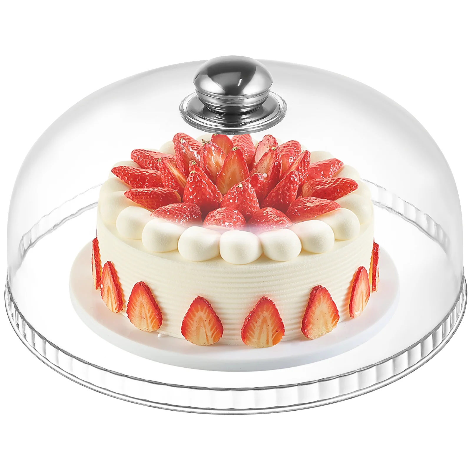 1pc Cake Cover With Stainless Steel Base Premium Plastic Transparent Food Protective Cover For Snack Dust Proof Kitchen