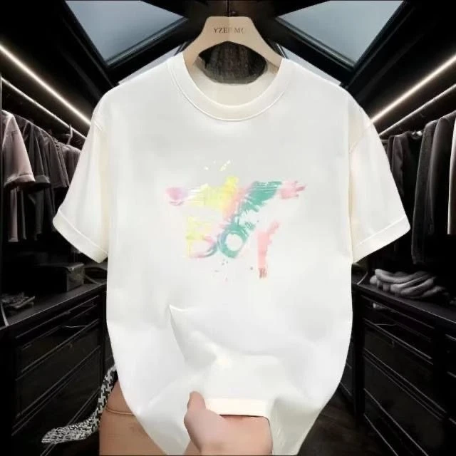 

A New and Heavyweight Cotton Short-sleeved T-shirt From A Big Brand, A Summer Casual Round-neck Printed Versatile Top