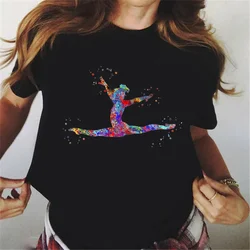 Estate 2024 ballerino di balletto ad acquerello stampato ragazza maglietta nera Kawaii ginnastica amante della danza regalo maglietta Femme maglietta personalizzata